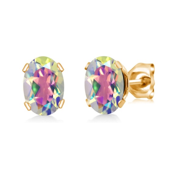 18k Mystic Rainbow Topaz Solitaire Stud Earrings - Picture 1 of 4